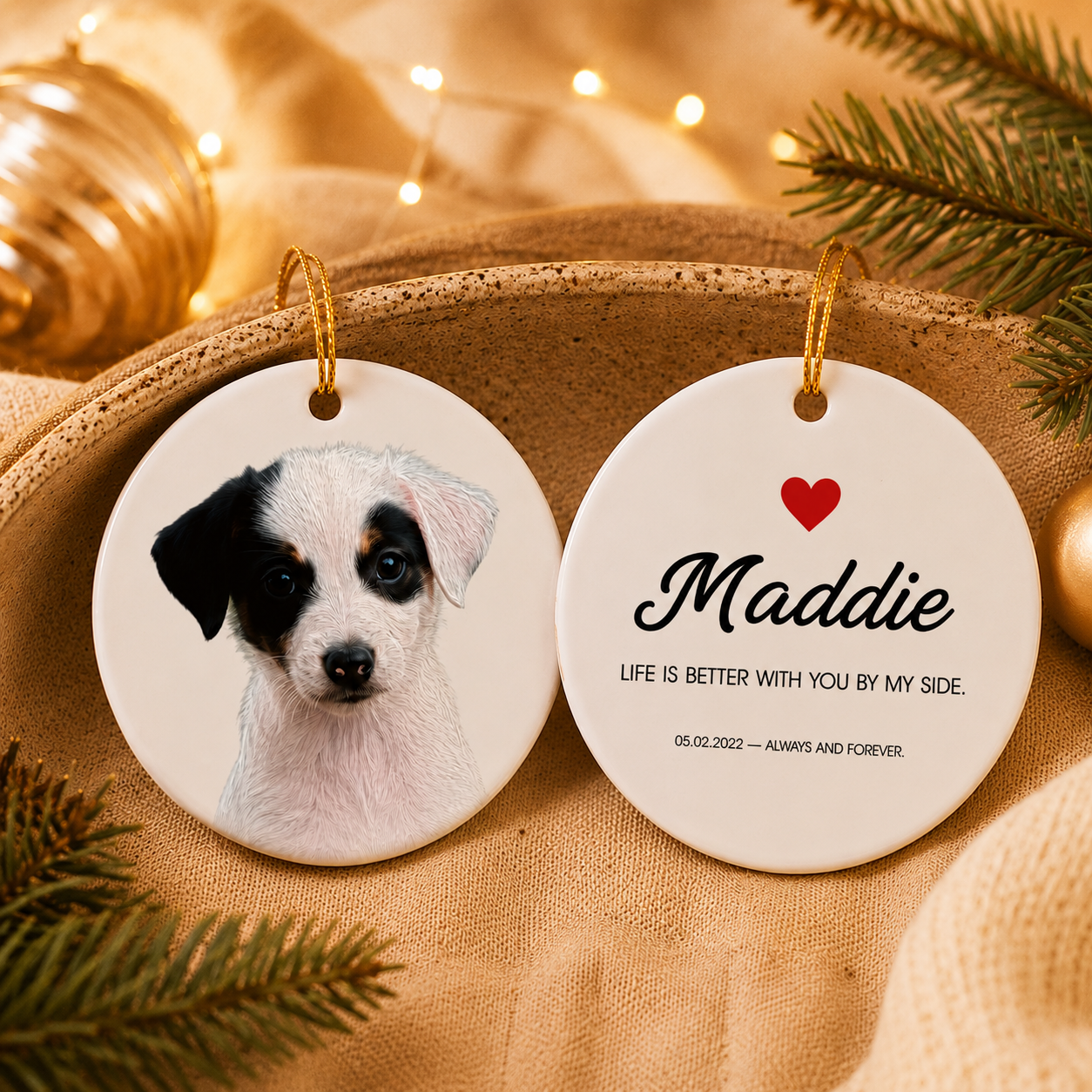 Custom Pet Photo Ornament | Double-Sided Personalized