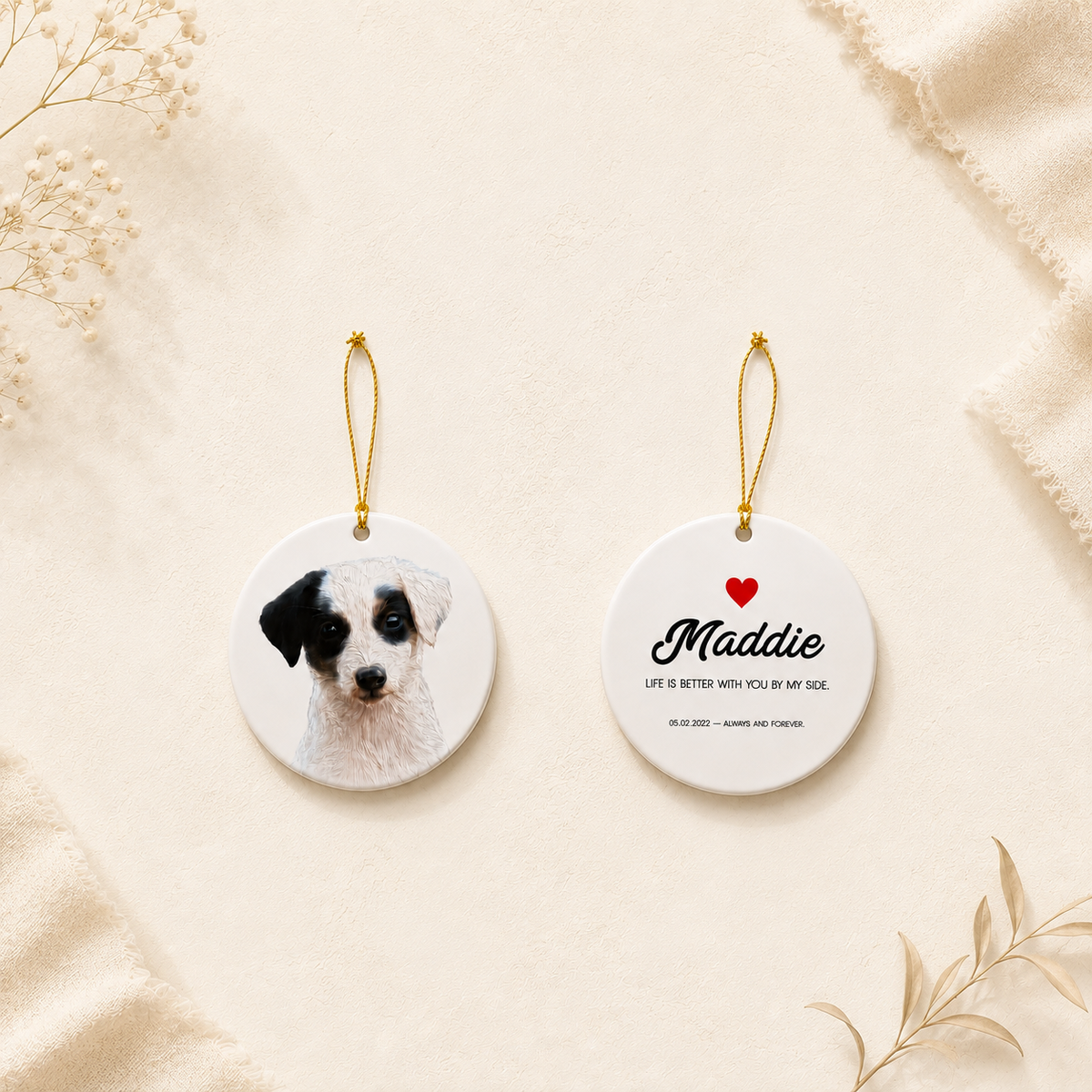 Custom Pet Photo Ornament | Double-Sided Personalized