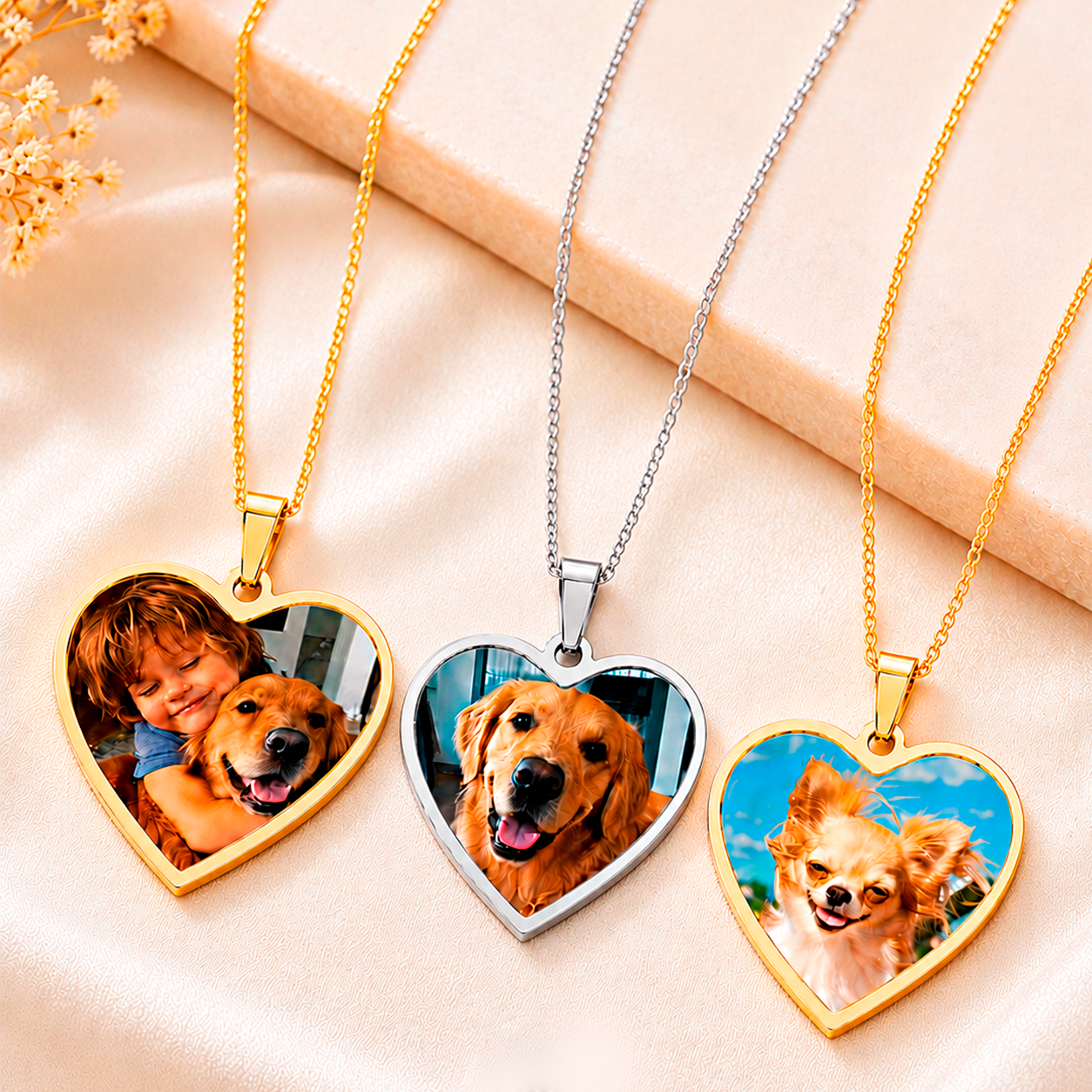 Custom Pet Photo Heart Necklace